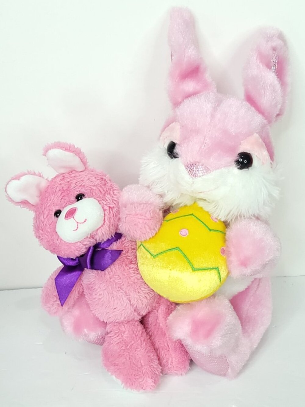 Easter Bunny Rabbit Plush White Pink Holding Egg Baby Glitter Stuffed Animal 14"